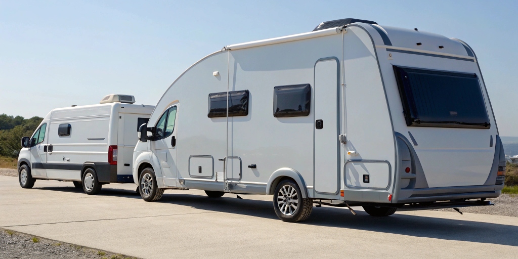 Side-by-side comparison of a camper trailer and a campervan, highlighting the differences in size, design, and features.