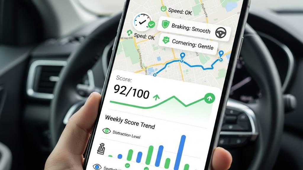 Telematics app tracking safe driving habits
