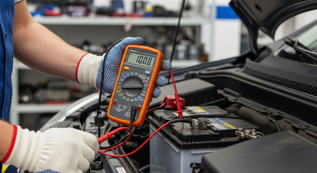 Checking car battery voltage using a multimeter