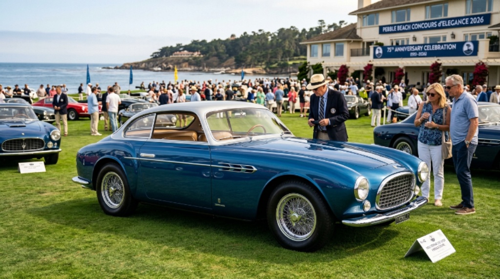 Vignale coachbuilt classic car showing Italian craftsmanship at Pebble Beach Concours d'Elegance 2026 anniversary celebration
