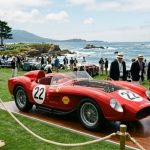 Rare Ferrari Le Mans winner on display at the 75th Pebble Beach Concours d'Elegance 2026 fairway with Pacific Ocean backdrop