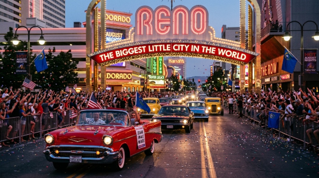 Grand Finale Parade of classic cars rolling through downtown Reno Nevada