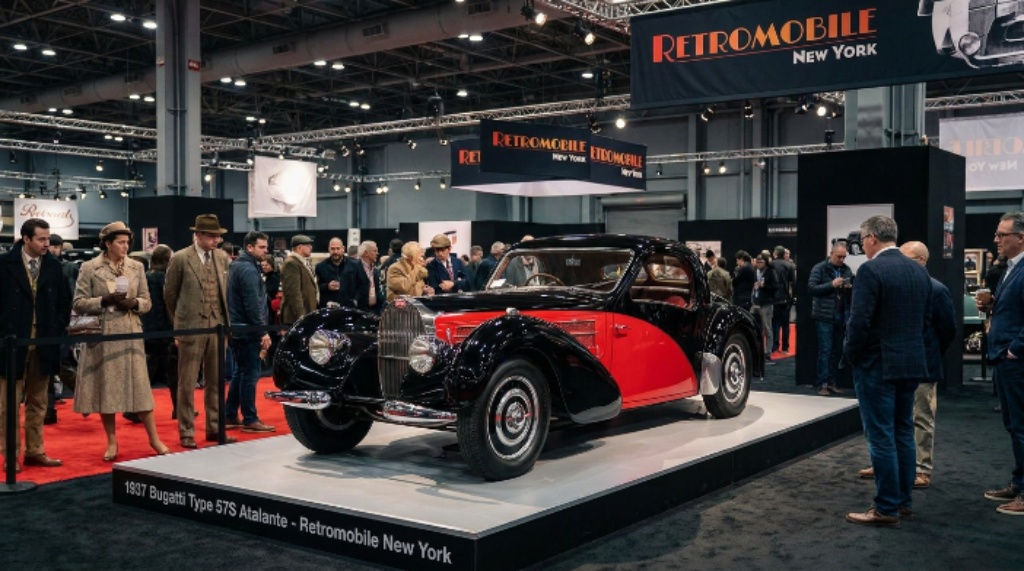 1937 Bugatti Type 57S Atalante showcase at Retromobile New York