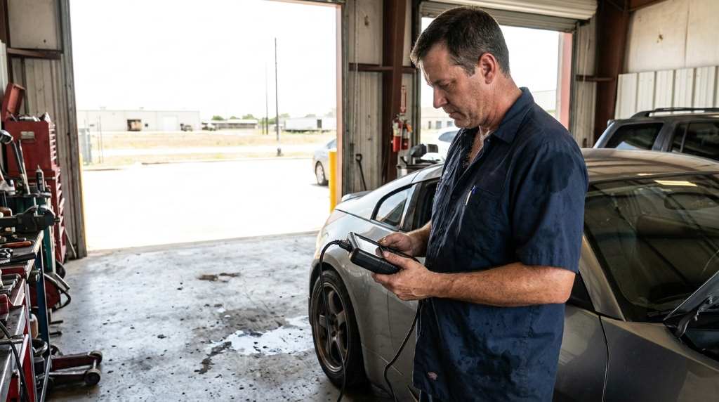 Mechanic inspecting fuel and ignition components