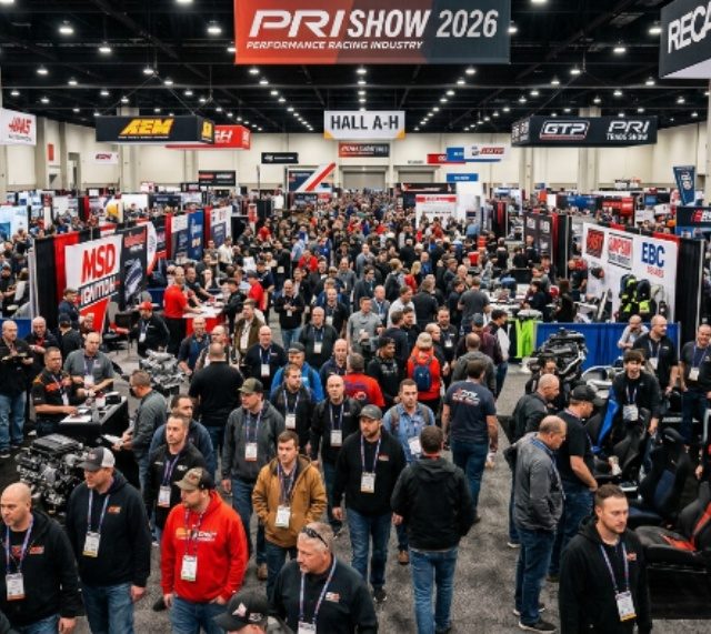 Thousands of motorsports professionals browsing exhibition booths at the 2026 Performance Racing Industry Show at the Indiana Convention Center in Indianapolis