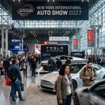 Visitors exploring new car exhibits at the New York International Auto Show 2027 inside the Jacob K. Javits Convention Center
