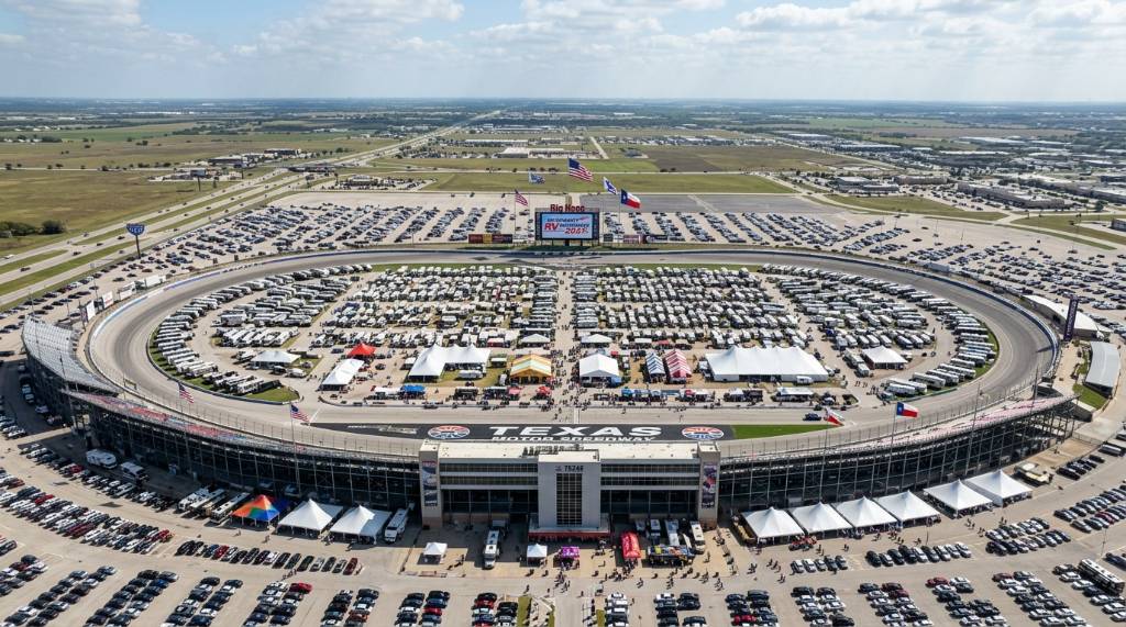 Aerial view of Texas Motor Speedway in Fort Worth, Texas, venue for the Southwest RV Supershow 2026